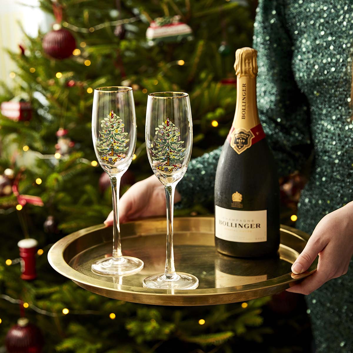 Christmas Tree Set of 4 Champagne Flutes image number null